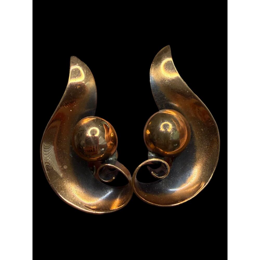 Mid Century Copper Earrings, Bell Trading Post, Artisan Made, Clip Backs